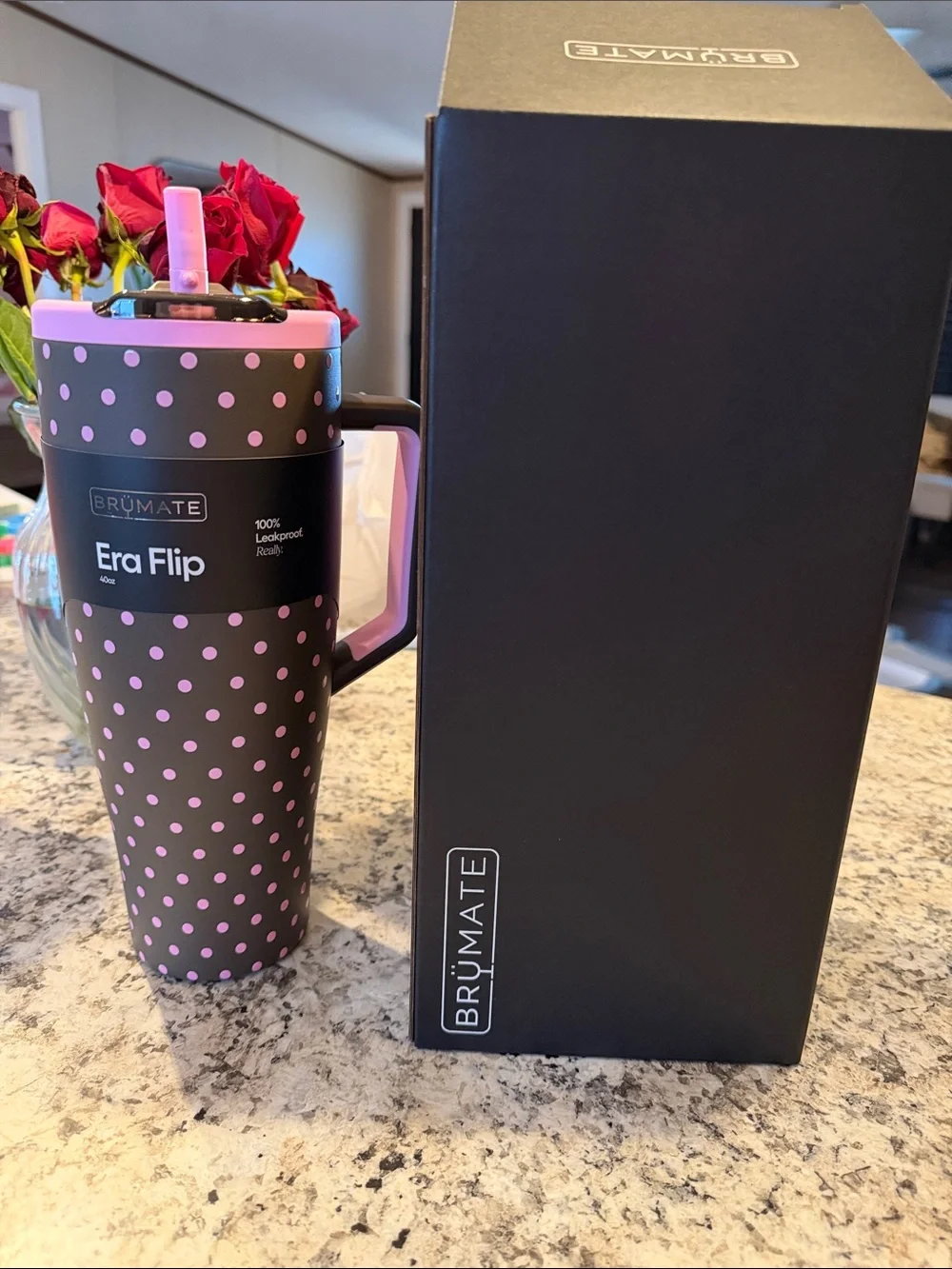 BrüMate Era Flip 40oz Pink Polka Dot Travel Mug